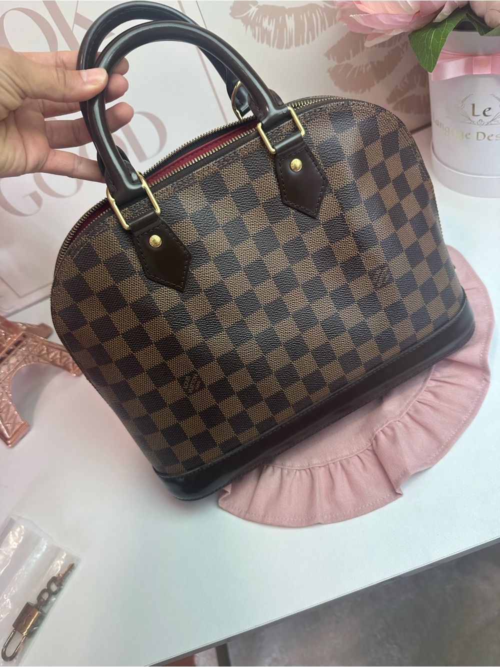 Louis Vuitton Brown Checkered Satchel with Gold Hardware - Picture 10 of 12